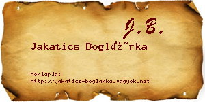 Jakatics Boglárka névjegykártya